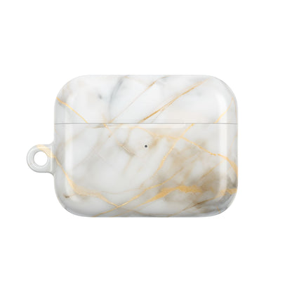 Golden Vein AirPods case featuring white marble artwork with elegant gold veining