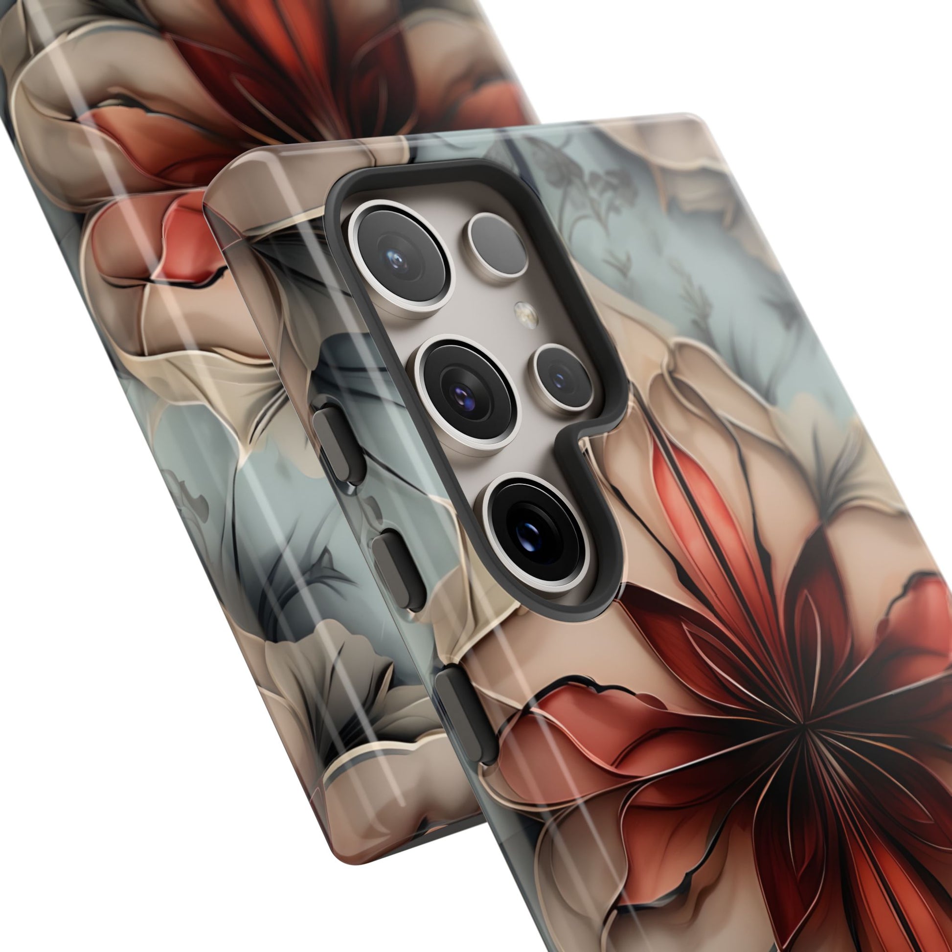 Ember Bloom - Kaleidoscope Collection Artistic Floral - Samsung Galaxy S24 Ultra Tough Phone Case - Fiery Symmetrical Design
