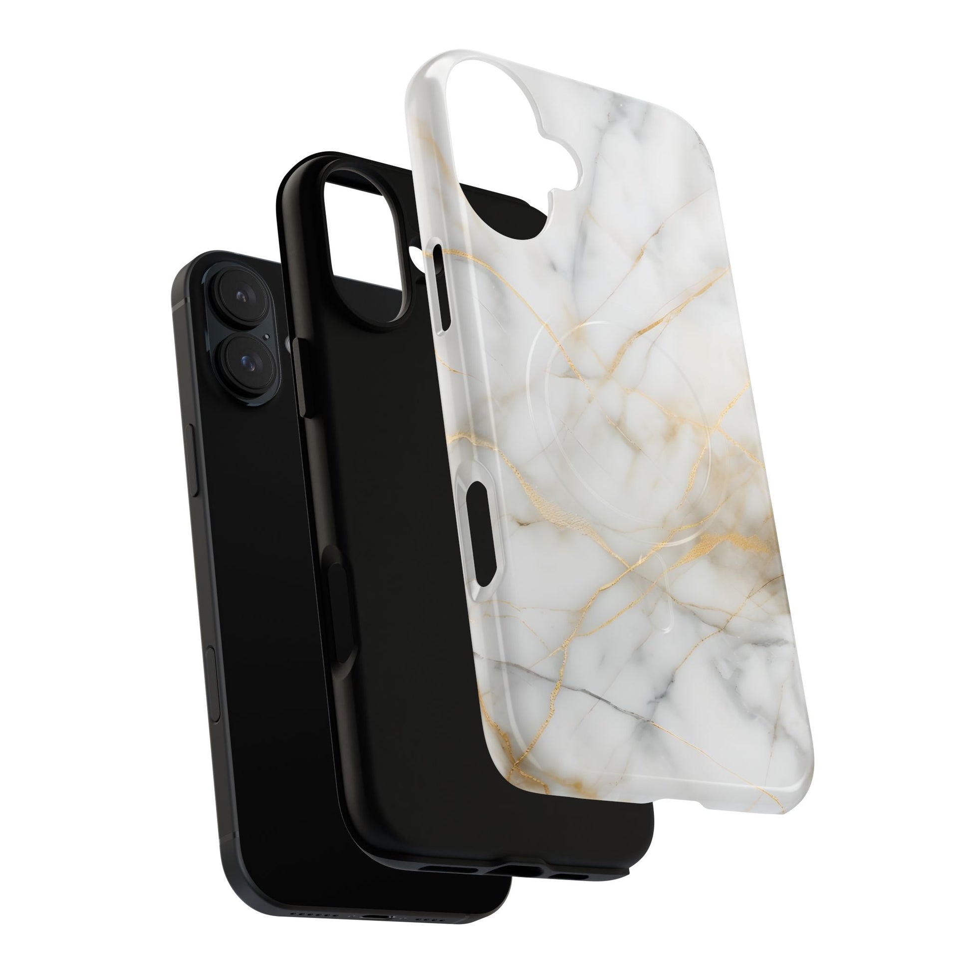 Golden Vein iPhone 16 Plus MagSafe Phone Case -White Neutral Marble Design