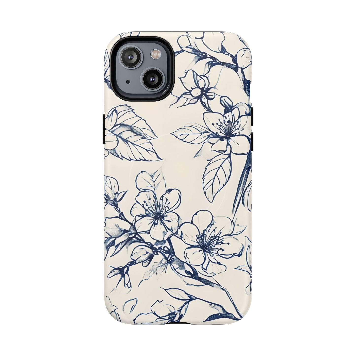 Blossom Sketch - Artistic Blue Floral - iPhone MagSafe Phone Case - Botanical Design