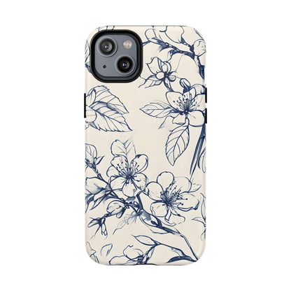 Blossom Sketch - Artistic Blue Floral - iPhone MagSafe Phone Case - Botanical Design