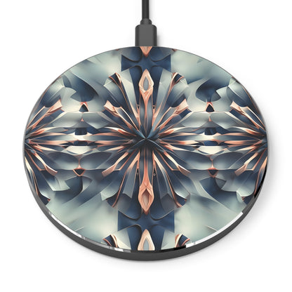 Obsidian Kaleidoscope abstract geometric decorative Qi wireless charger with metallic kaleidoscope pattern