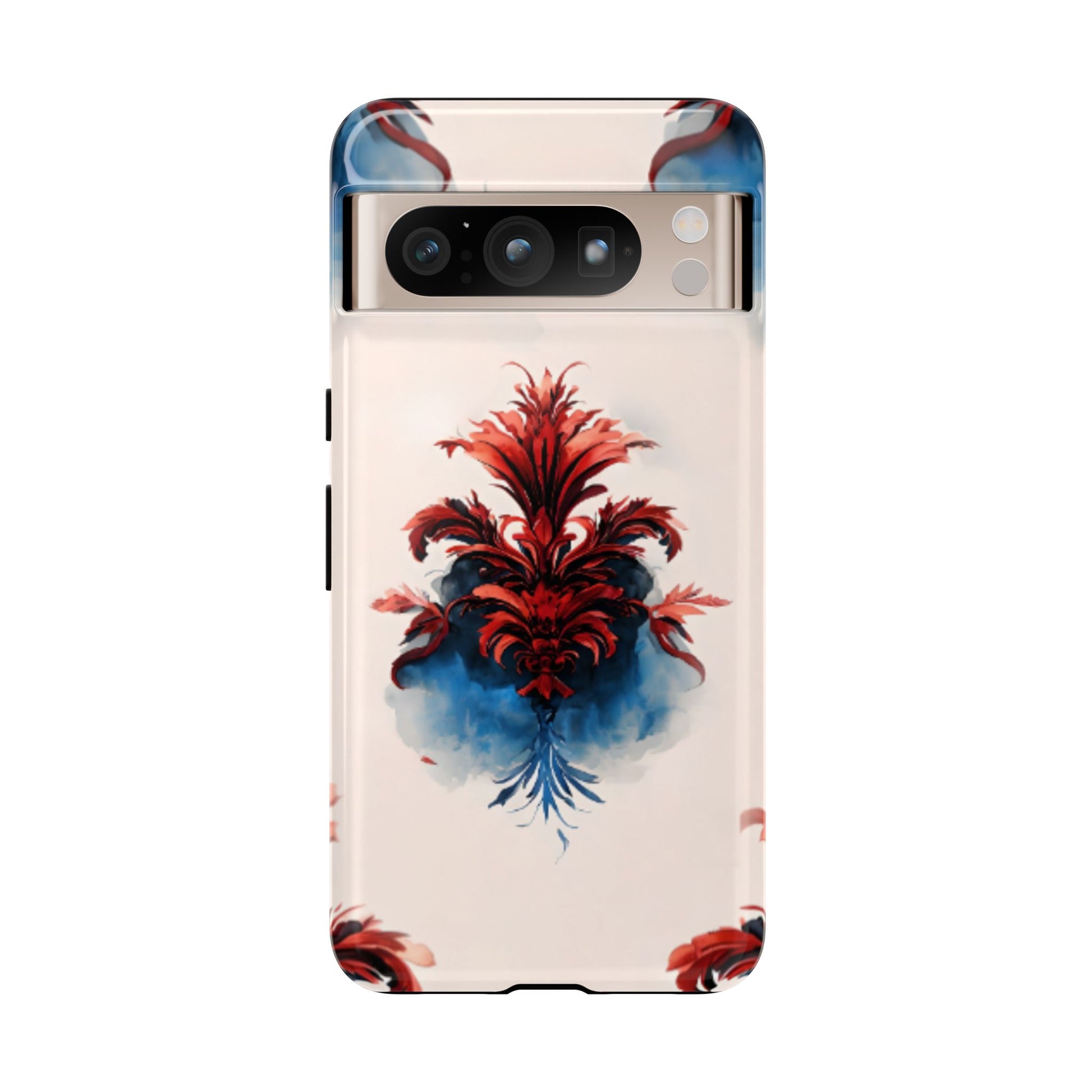 Crimson Plume red, white and blue abstract feather design Google Pixel phone case