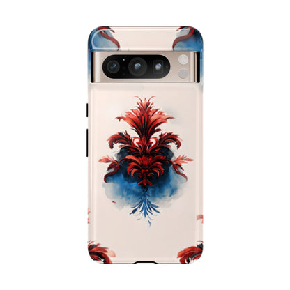 Crimson Plume red, white and blue abstract feather design Google Pixel phone case