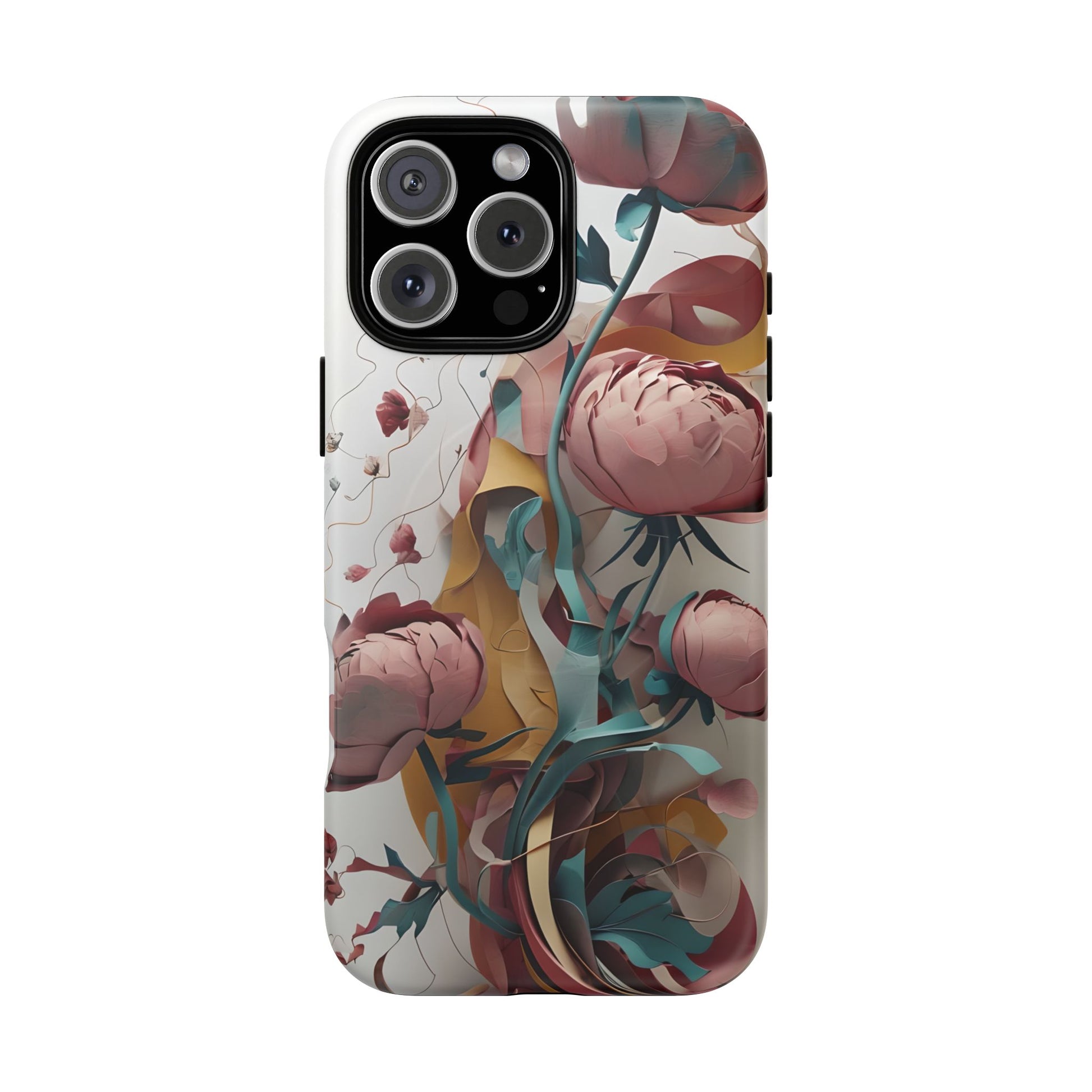 Blushing Peony Veil - Elegant Painterly Floral iPhone 16 Pro Max MagSafe Phone Case - Soft Blush & Teal Peony Design