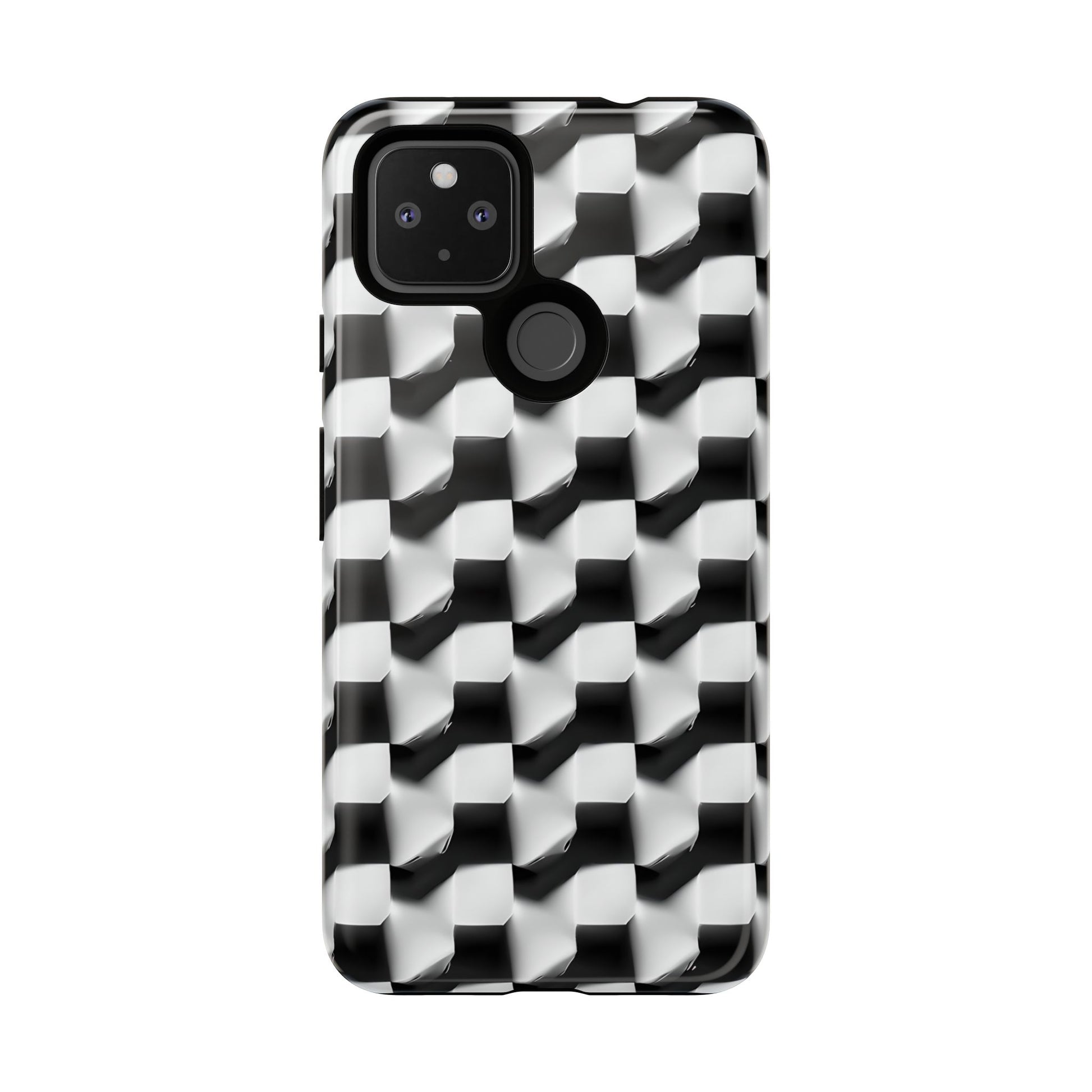 Monochrome Grid Tough Case for Google Pixel 4a 5G - Classic Checkerboard, Black & White, Minimalist Trend