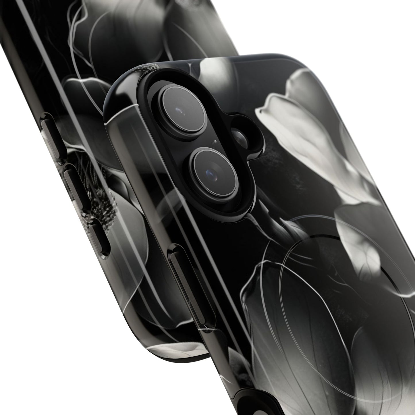 Monochrome Magnolia - Elegant Black & White Floral iPhone MagSafe Phone Case - Artistic Magnolia Design