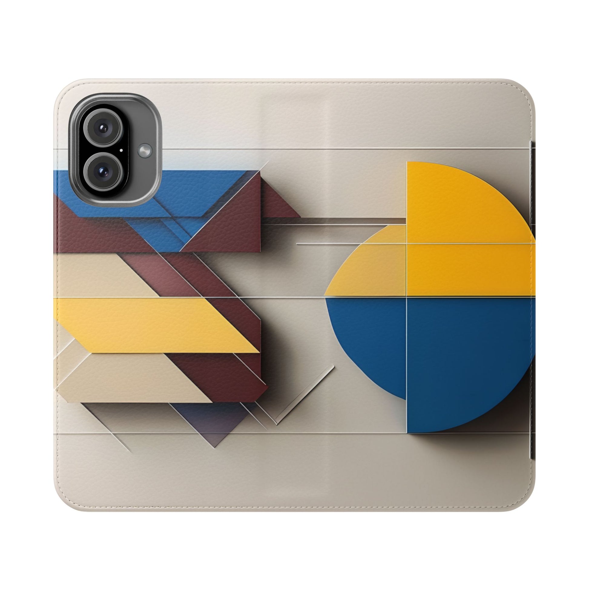 Chromatic Construct Wallet Phone Case - Modern Primary Color Design - Flip Cover for iPhone 16 Plus