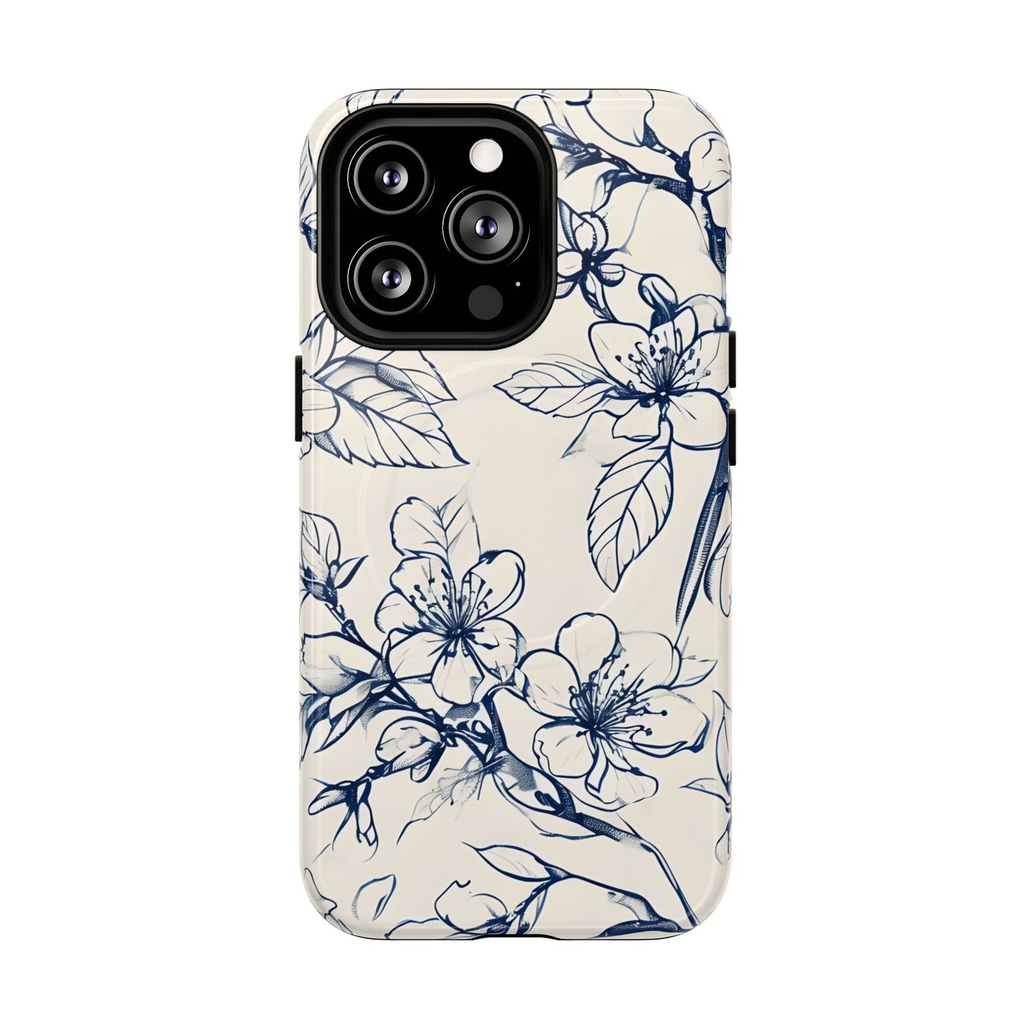 Blossom Sketch - Artistic Blue Floral - iPhone MagSafe Phone Case - Botanical Design