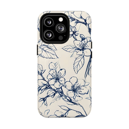 Blossom Sketch - Artistic Blue Floral - iPhone MagSafe Phone Case - Botanical Design