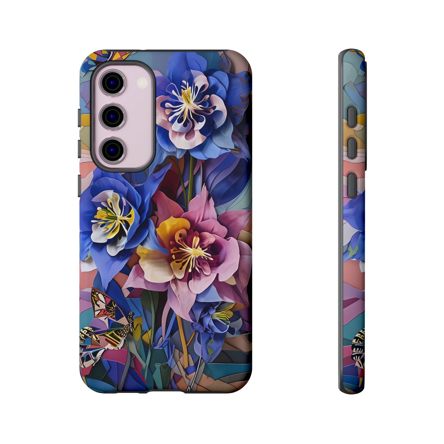 Blue Columbine Carnivale - Artistic Floral & Butterfly Samsung Ultra Tough Phone Case - Vibrant Botanical Design