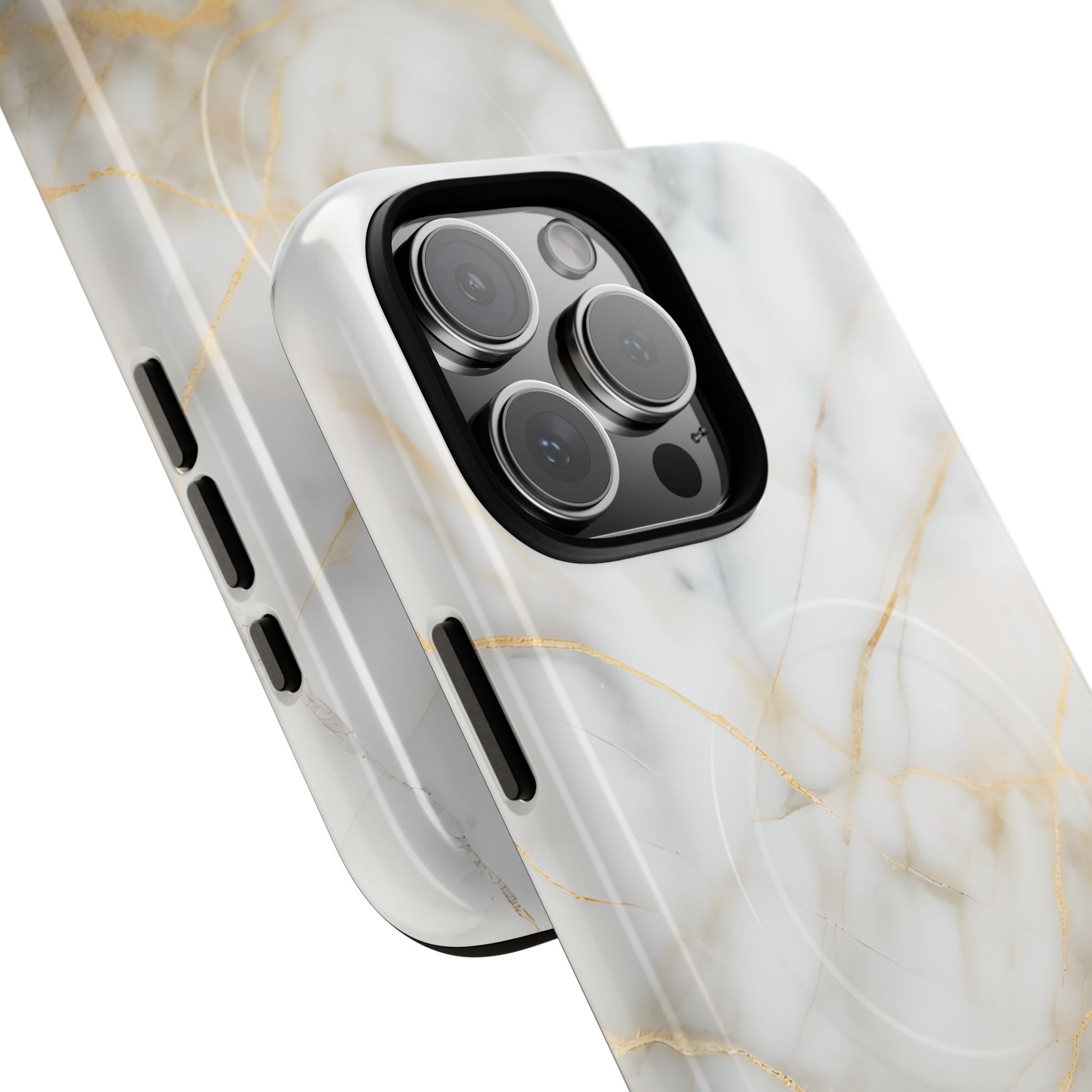 Golden Vein iPhone 16 Pro Max MagSafe Phone Case -White Neutral Marble Design