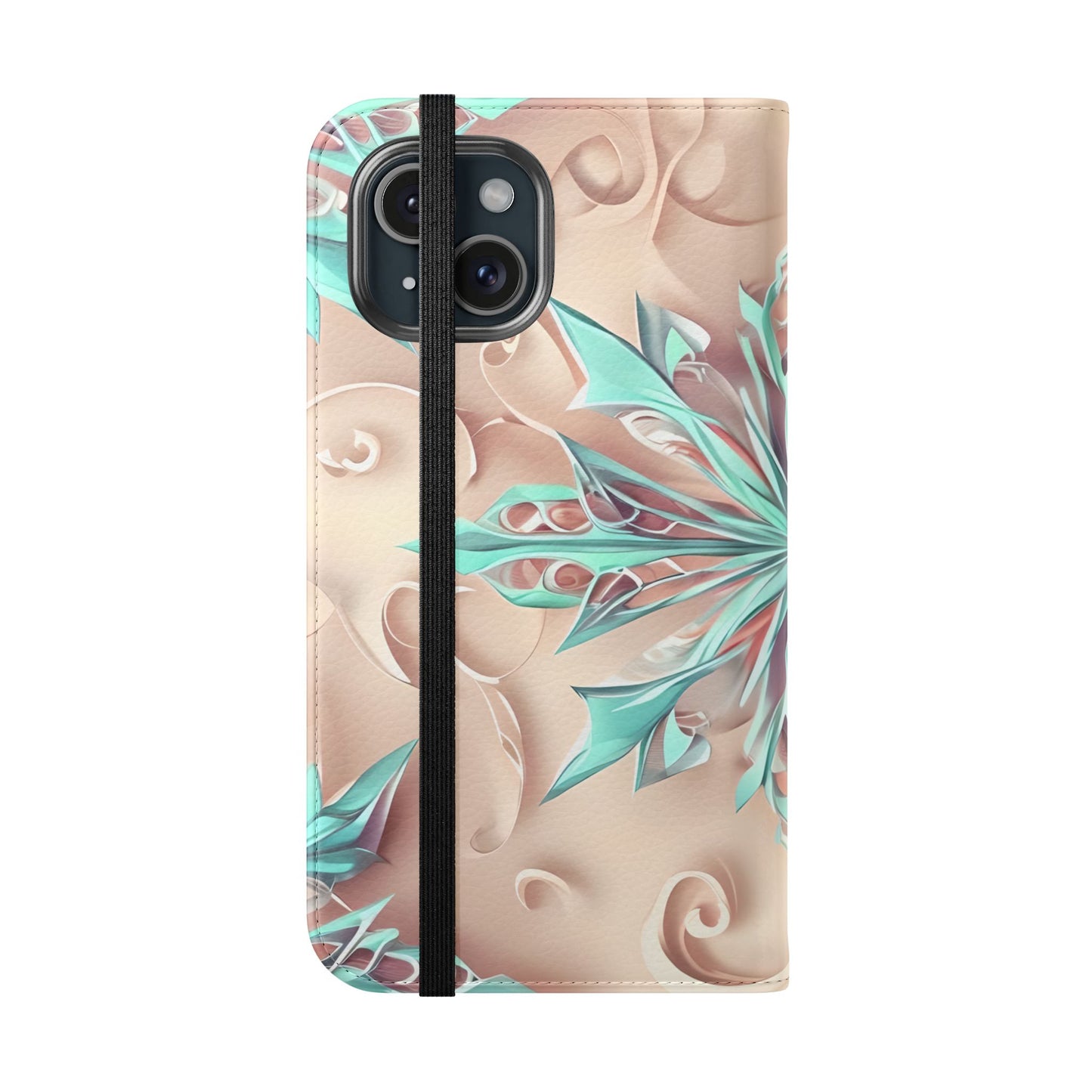 Frosted Petals iPhone Wallet Case - Soft Floral Kaleidoscope Design in Blush & Aqua