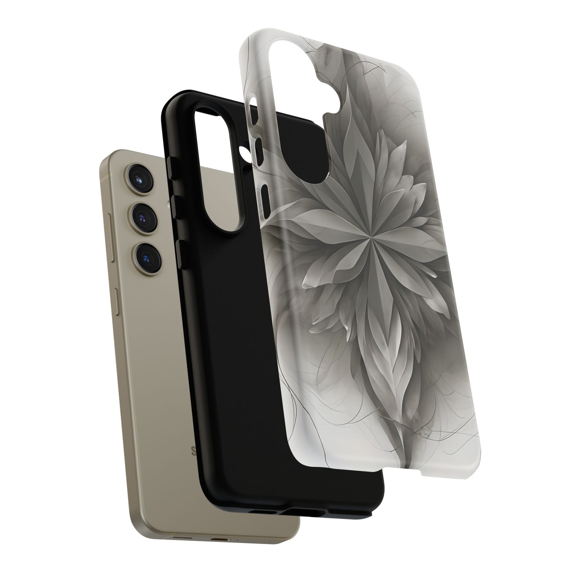 Silver Lotus - Elegant Monochrome Floral Samsung Galaxy S24 Tough Phone Case - Modern Lotus Design