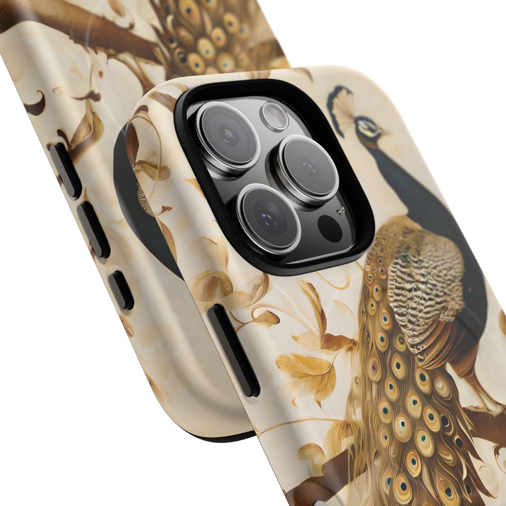 Golden Plumage - Luxe Peacock Art iPhone 16 Pro Phone Case - MagSafe Compatible - Elegant Gold & Cream Design