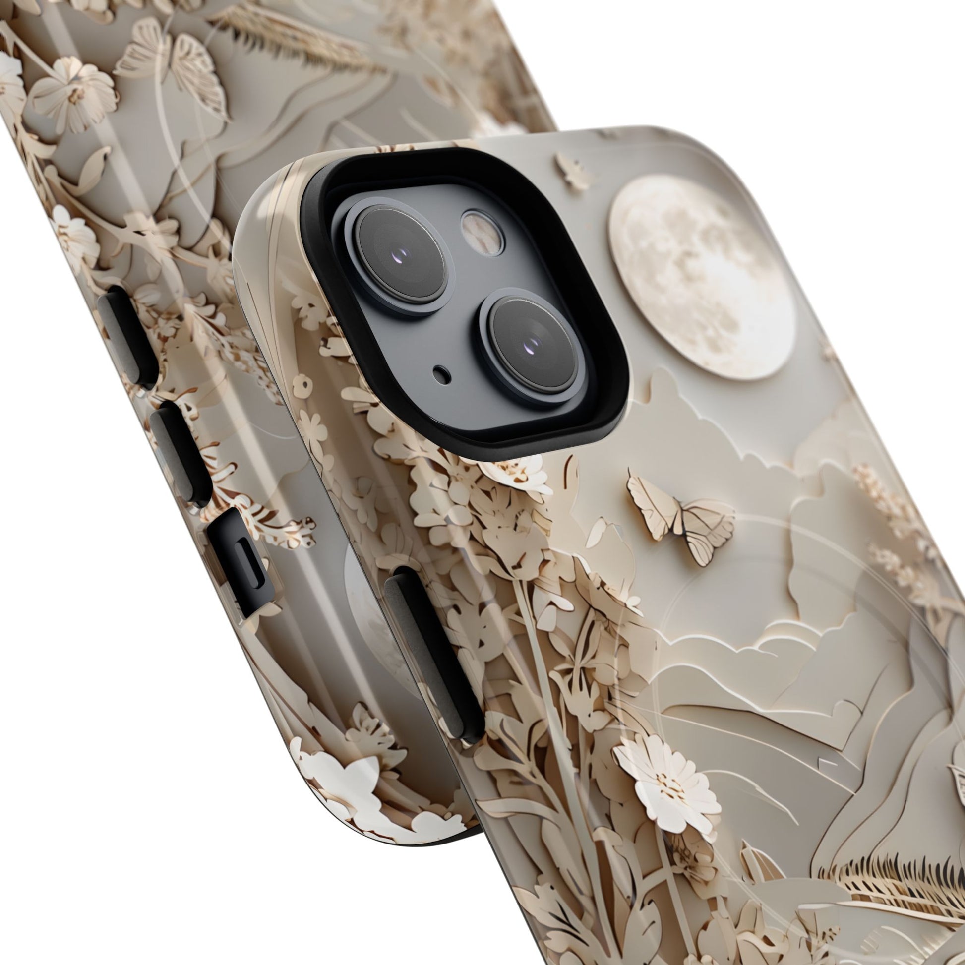 Moonlit Garden - Elegant Neutral Floral iPhone 14 MagSafe Phone Case - Painterly Botanical & Moon Design