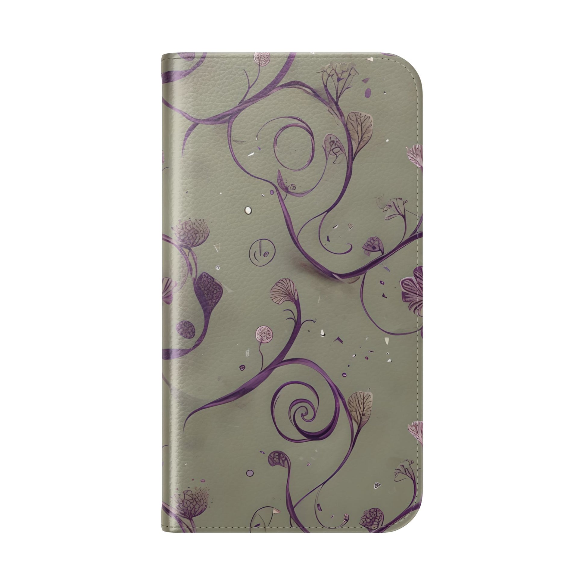 Twilight Thistle Bloom Wallet Phone Case - Elegant Purple Floral Vine Flip Cover for iPhone 16 Pro