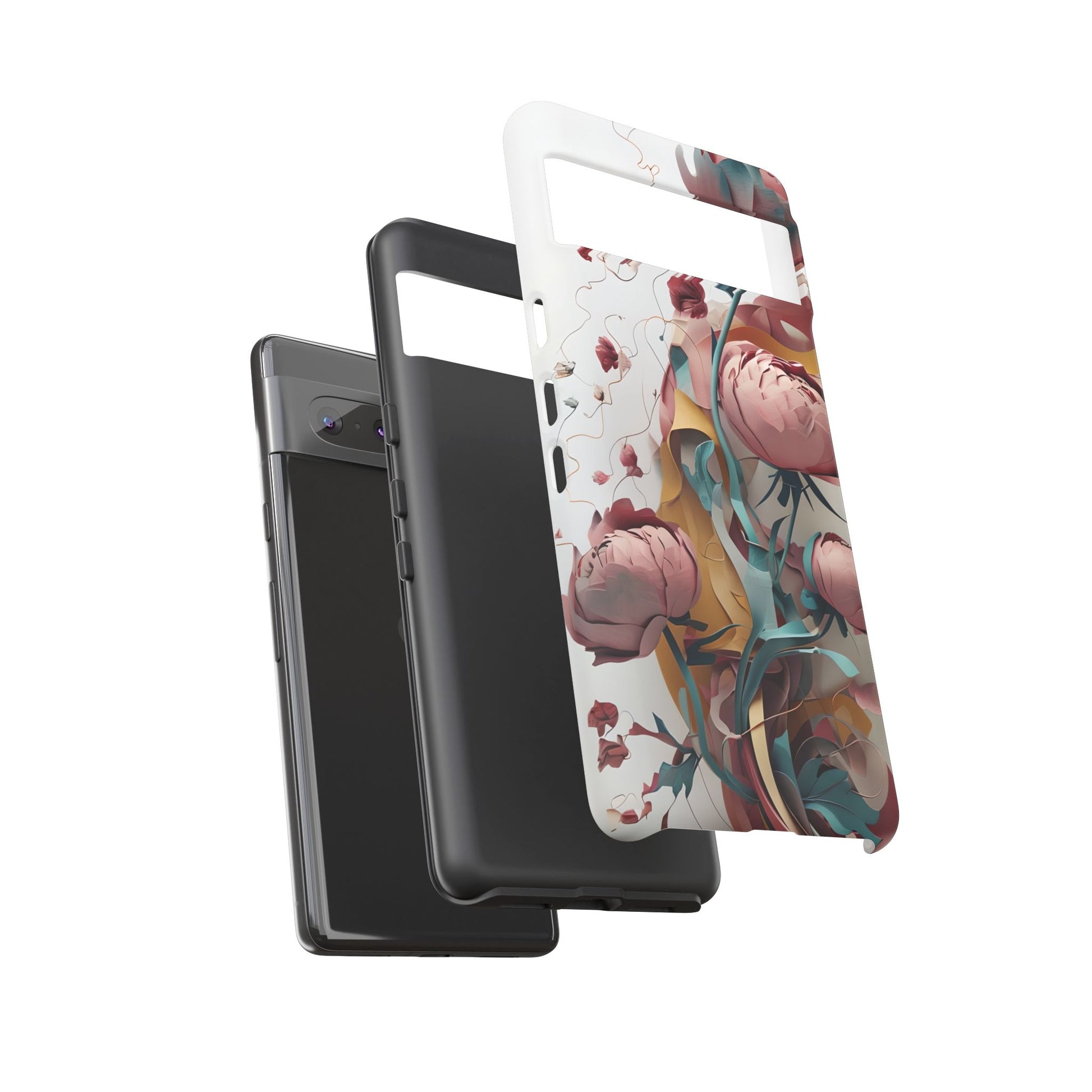 Blushing Peony Veil - Elegant Painterly Floral Google Pixel 7 Tough Phone Case - Soft Blush & Teal Peony Design