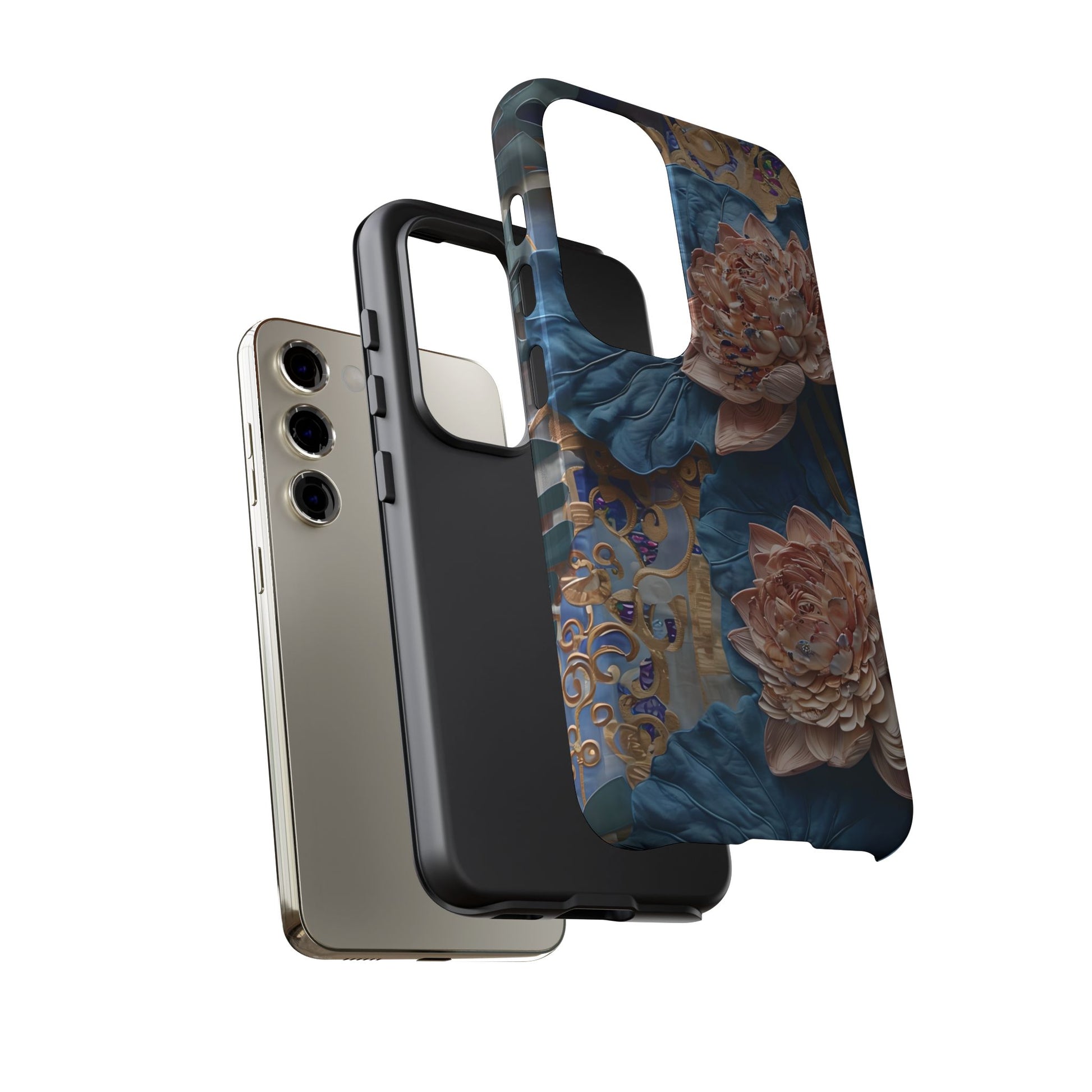 Peony Midnight Tapestry - Samsung Galaxy S23 - Elegant Blue & Blush Artful Phone Cover