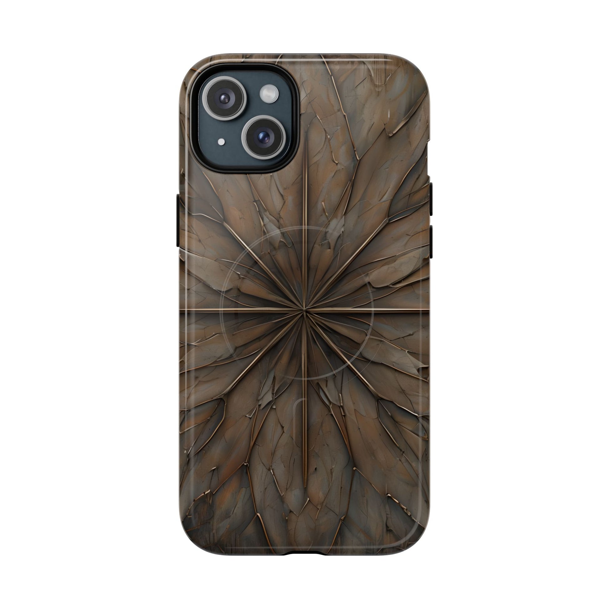 Earthstone Mandala - Kaleidoscope Collection Artistic Taupe Burst - iPhone 15 Plus MagSafe Phone Case