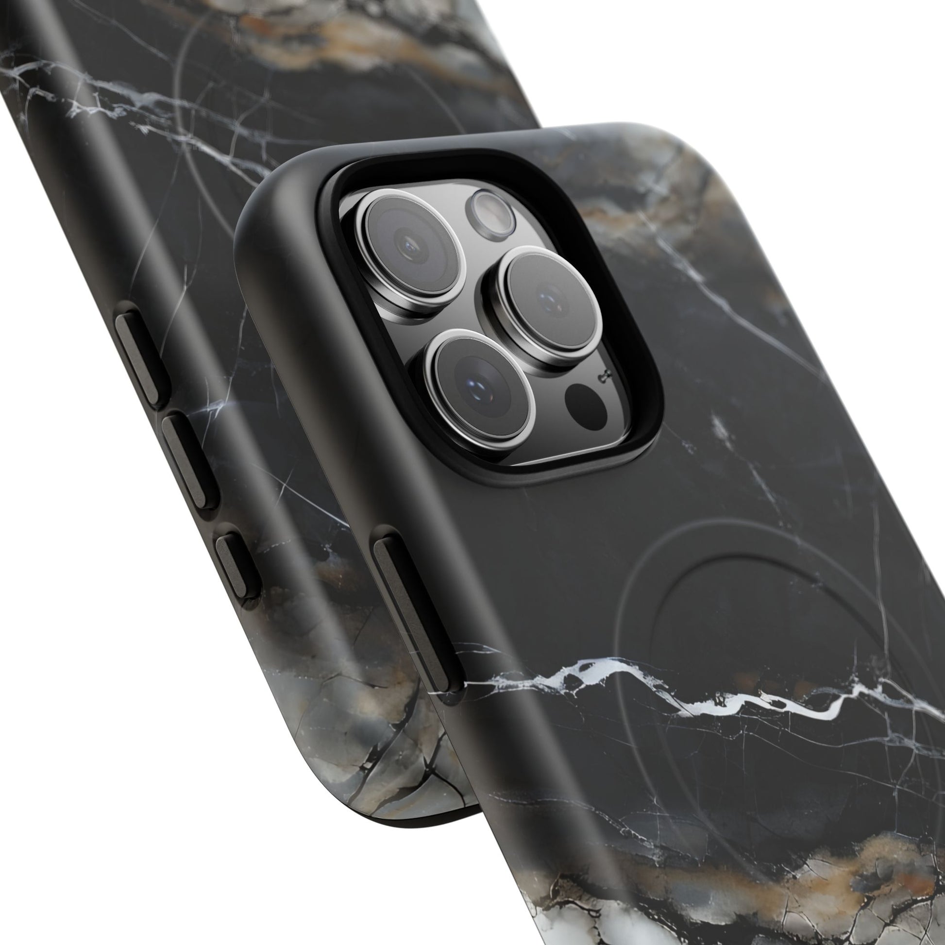Obsidian Vein iPhone 16 Pro Max MagSafe Phone Case -Black Neutral Marble Design