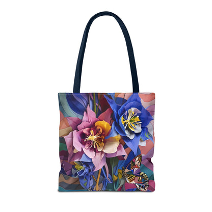 Blue Columbine Carnivale Tote (16x16 & 18x18)- Bold Abstract Florals with Navy Handles, Eco-Friendly Canvas Caryall