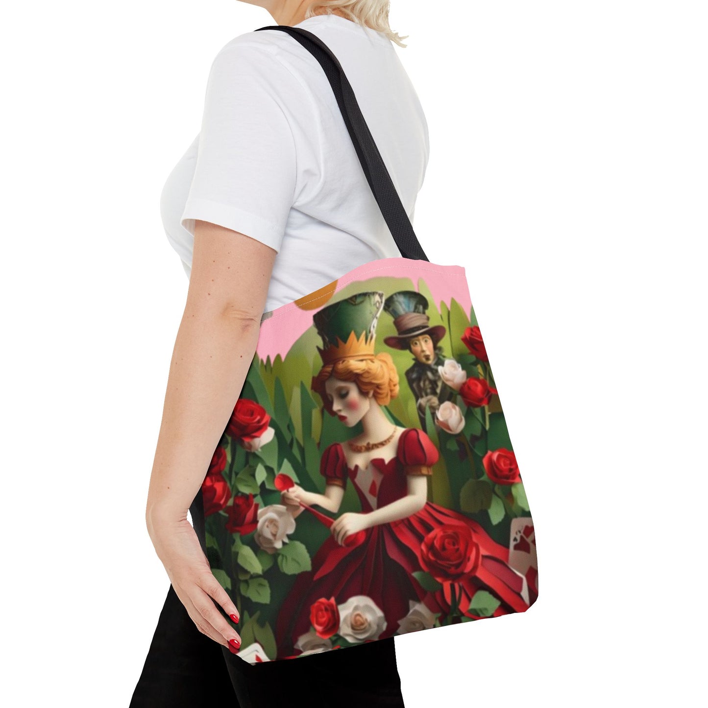 Regal Rose Court Tote Bag (16x16 & 18x18)- Whimsical Colorful Garden Scene, Reusable & Eco-Friendly