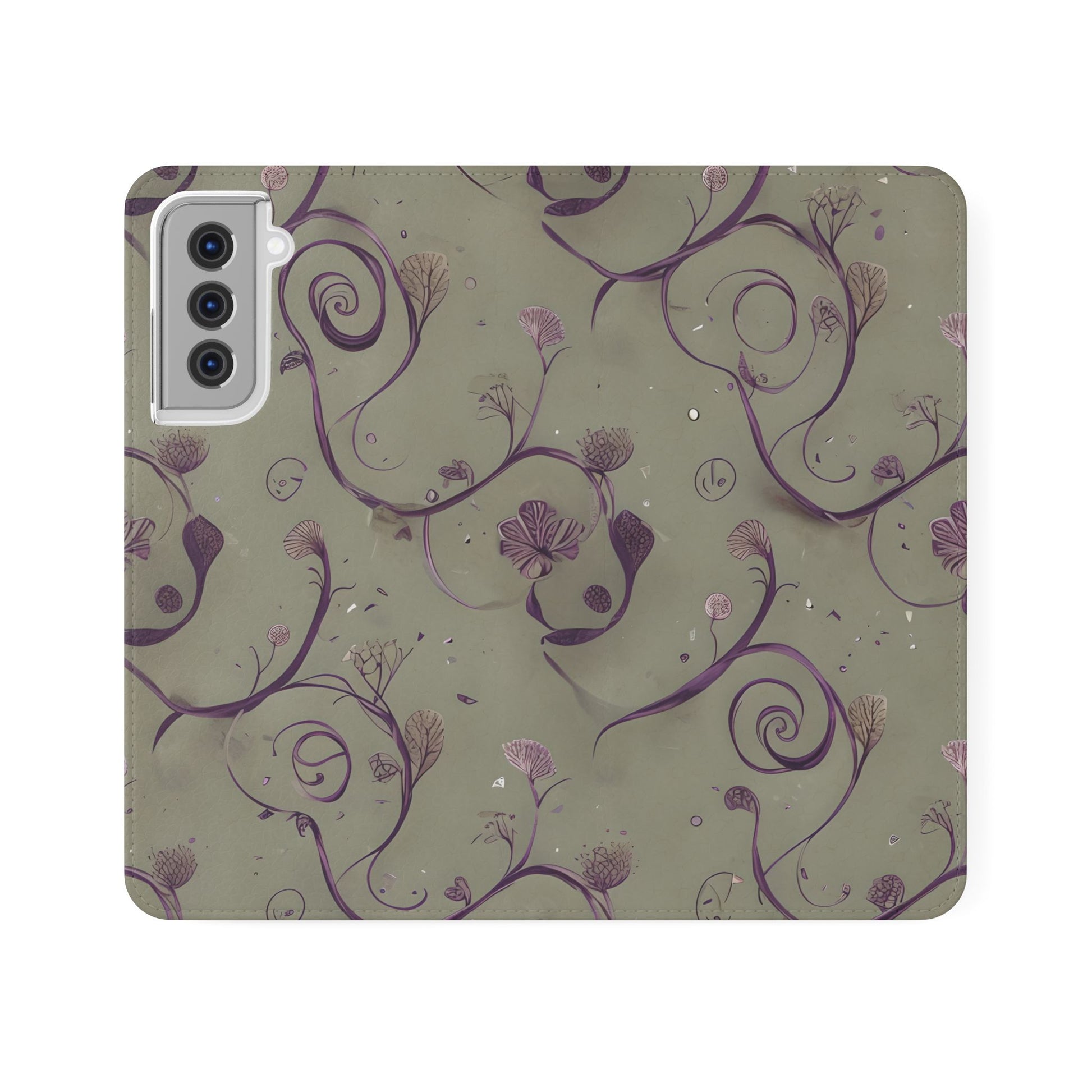 Twilight Thistle Bloom Wallet Phone Case - Elegant Purple Floral Vine Flip Cover for Samsung Galaxy S21