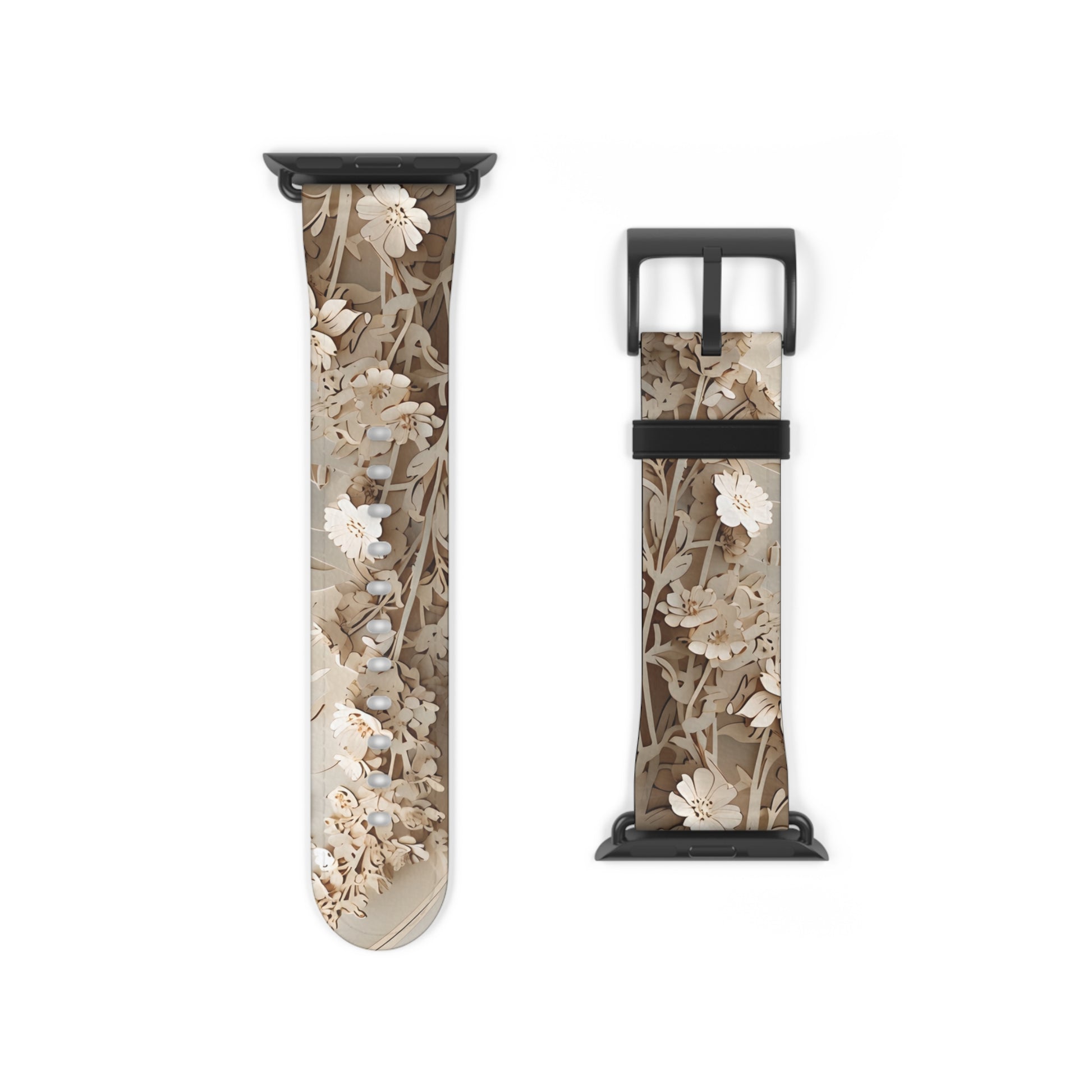 Moonlit Garden Apple Watch band floral design shown with black clasp