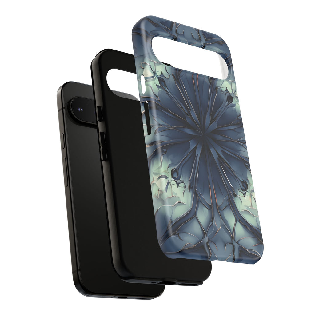 Indigo Mosaic - Artistic Kaleidoscope Collection Artistic Floral - Google Pixel 9 Pro XL Tough Phone Case - Bold Blue Symmetrical Design