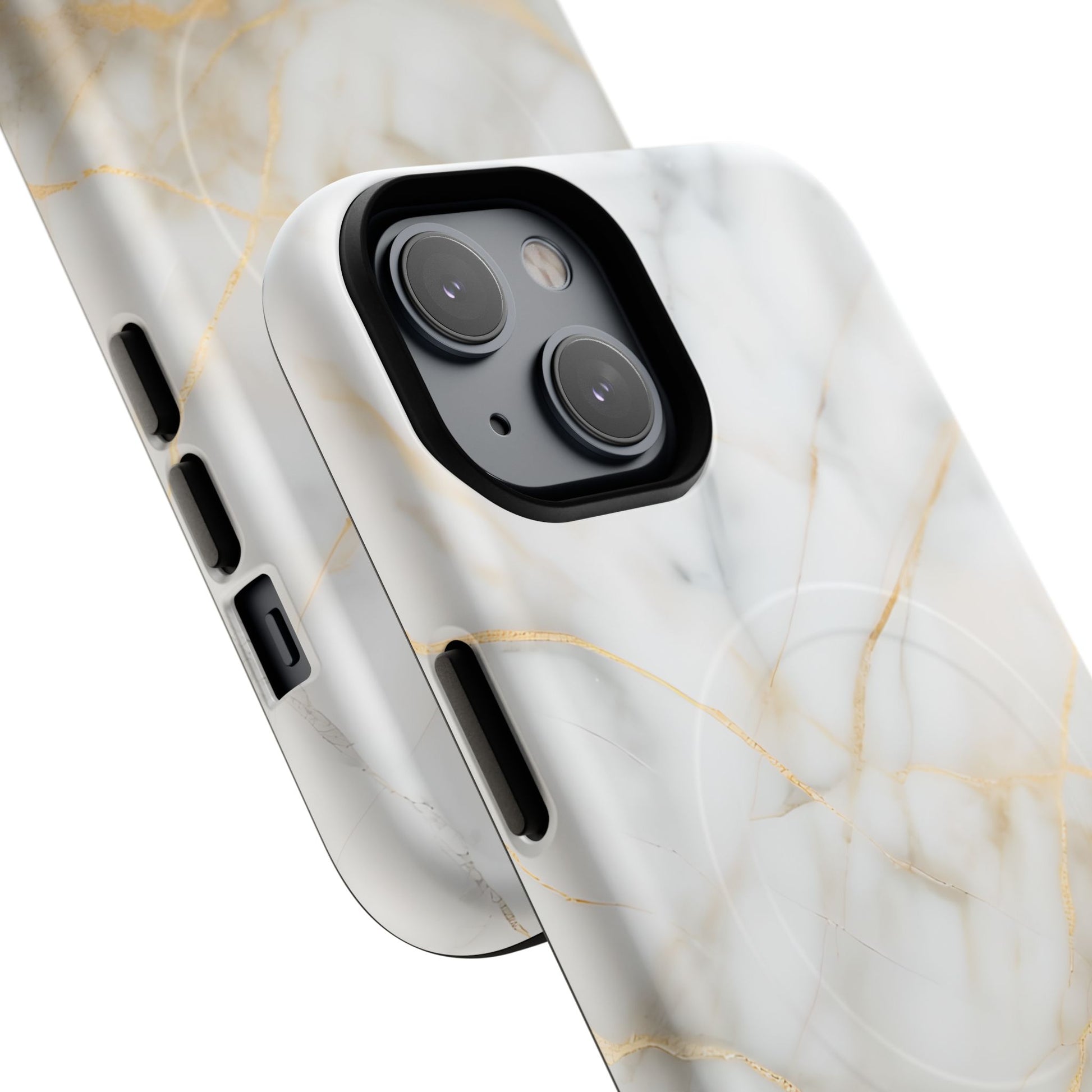 Golden Vein iPhone 14 MagSafe Phone Case -White Neutral Marble Design
