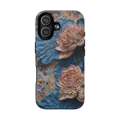 Peony Midnight Tapestry - iPhone Case- MagSafe Compatible - Elegant Blue & Blush Artful Phone Cover