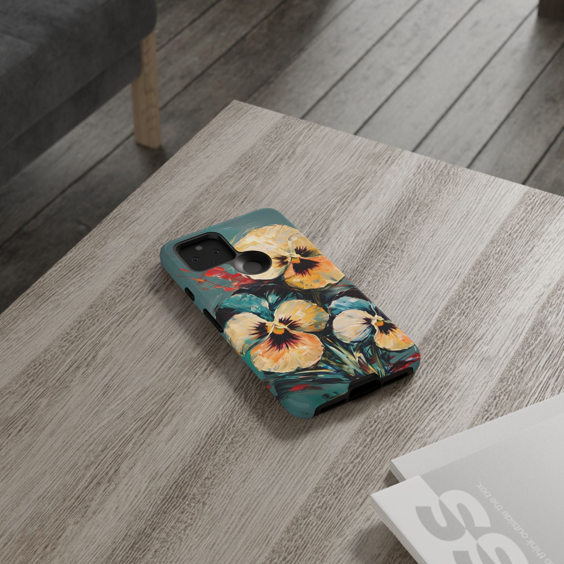 Golden Pansy Cascade Tough Case for Google Pixel 5 5G - Floral Artistic Shockproof Cover, Elegant Protective Phone Case