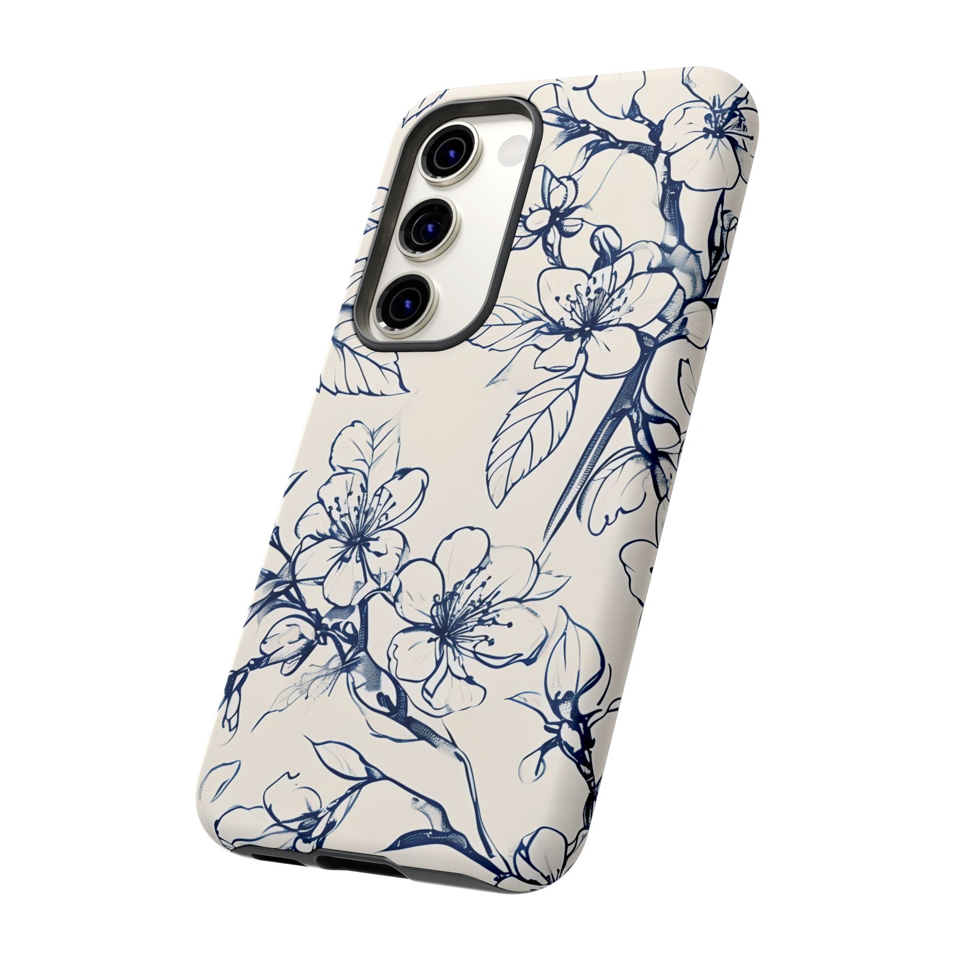 Blossom Sketch - Artistic Blue Floral Samsung Galaxy S23 Tough Phone Case - Hand-Drawn Botanical Design