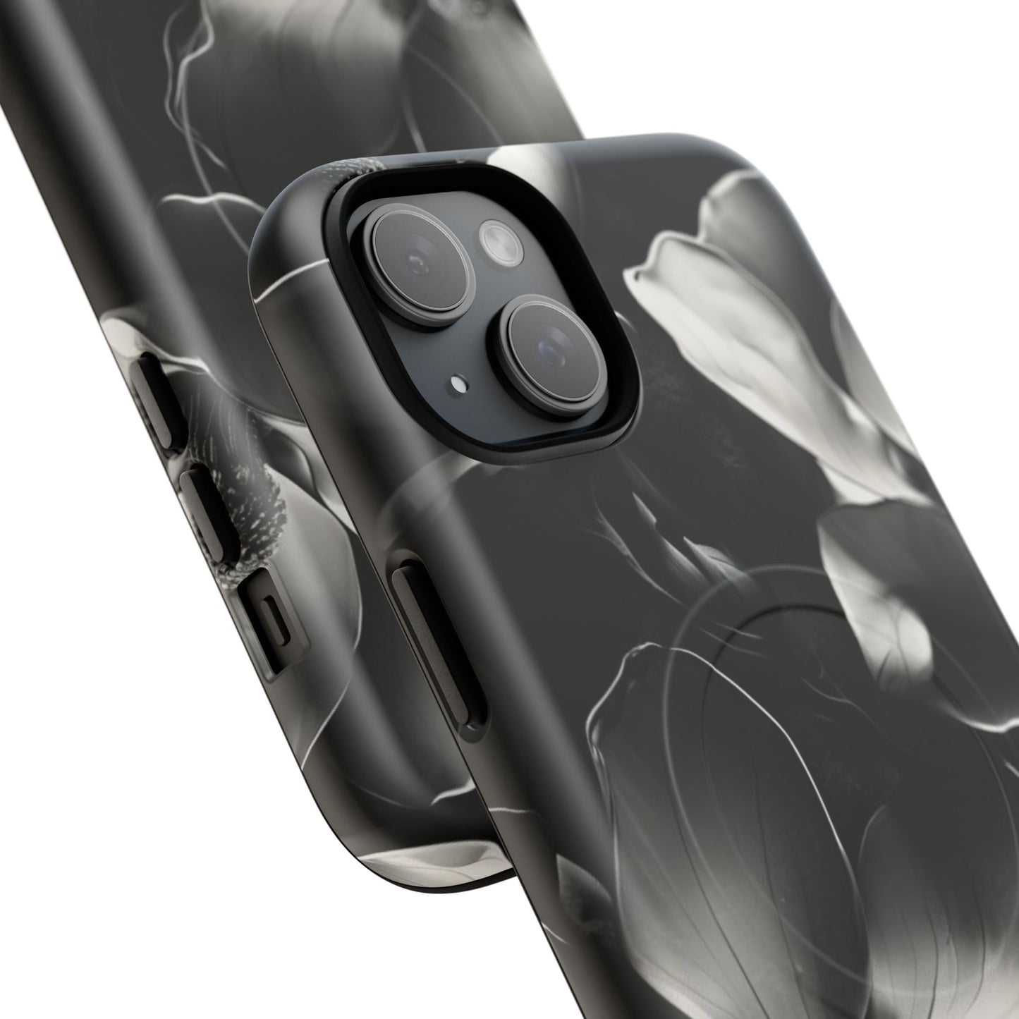 Monochrome Magnolia - Elegant Black & White Floral iPhone MagSafe Phone Case - Artistic Magnolia Design