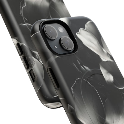 Monochrome Magnolia - Elegant Black & White Floral iPhone MagSafe Phone Case - Artistic Magnolia Design