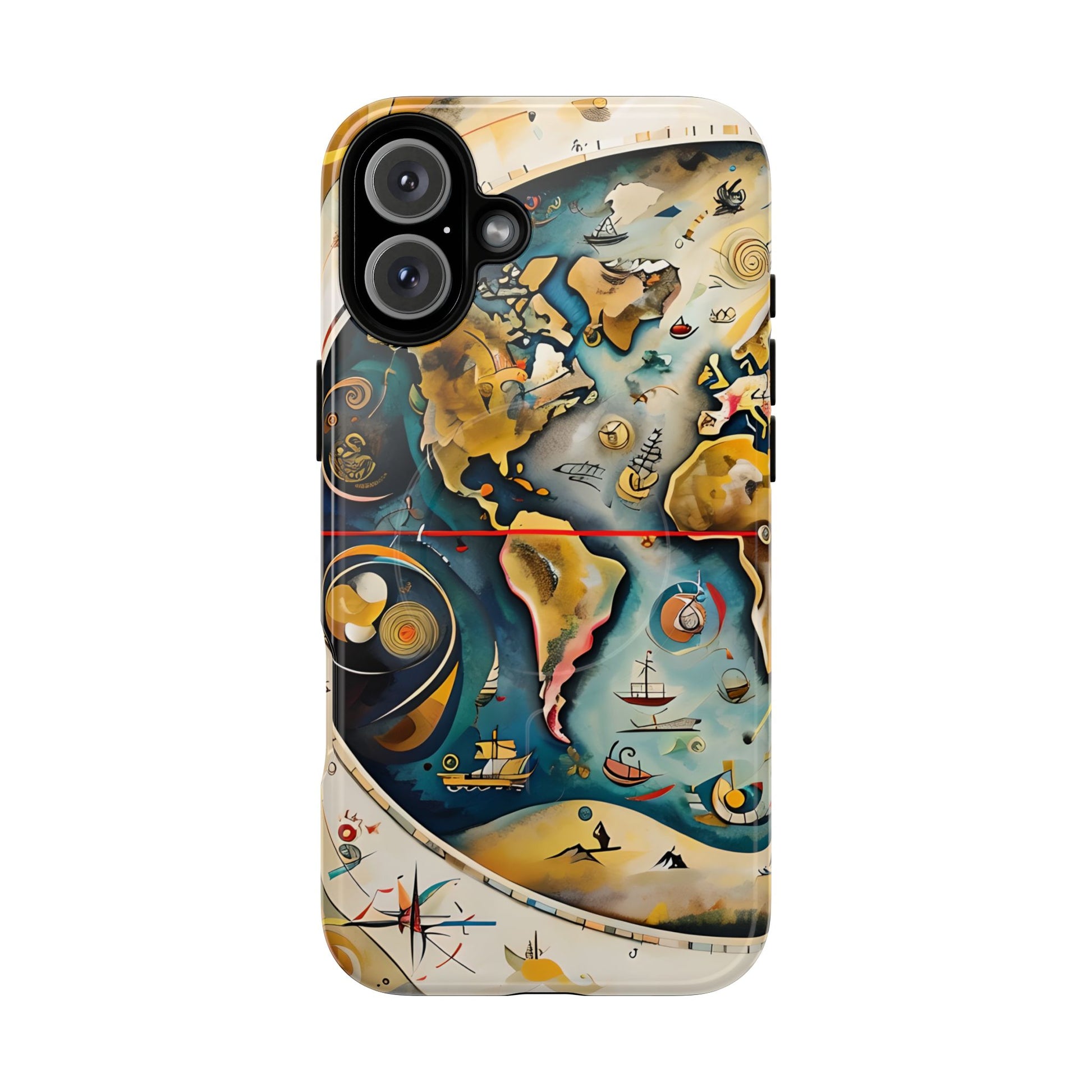 Celestial Map iPhone 16 Plus MagSafe Phone Case -Vintage Nautical World Map, Artistic Blue & Gold