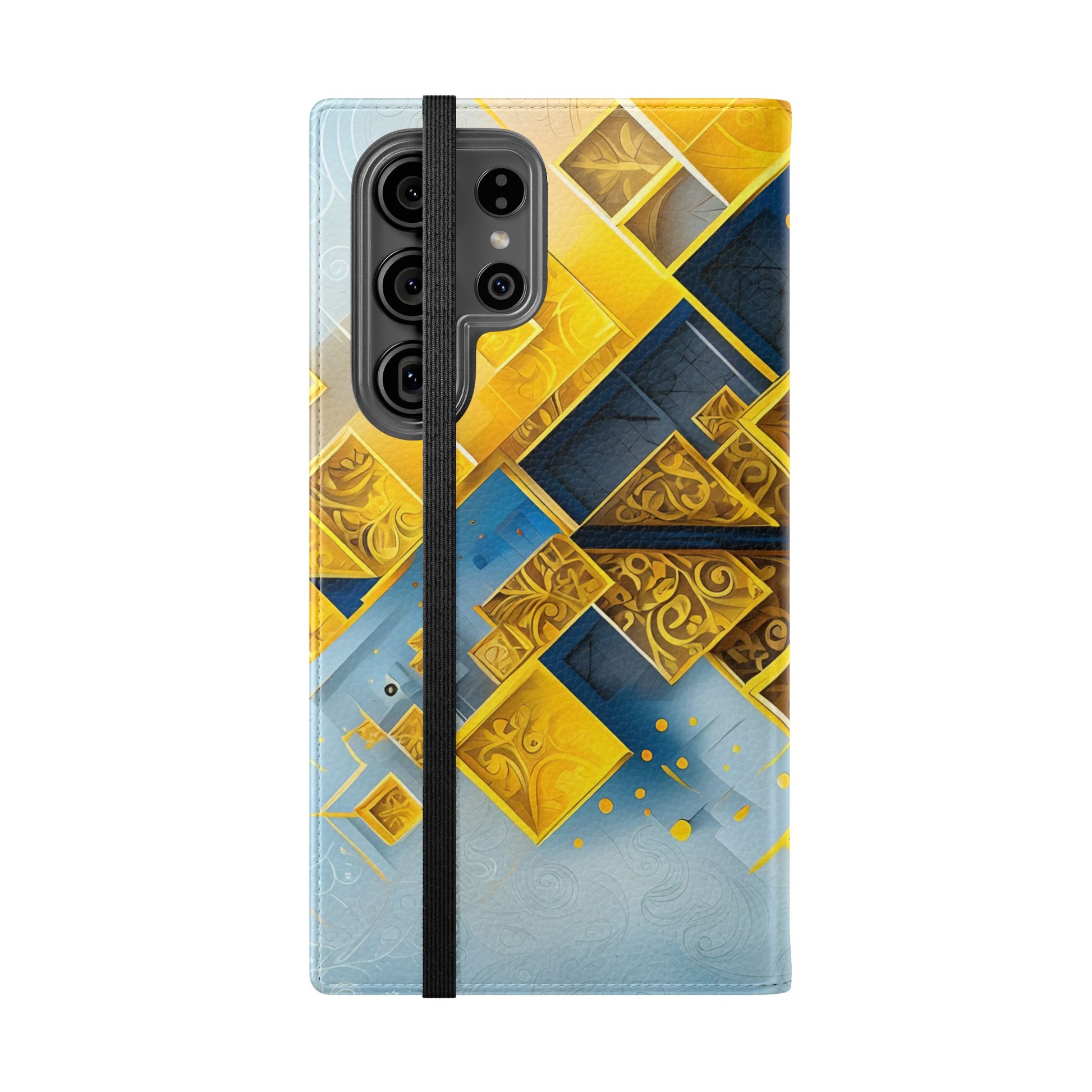 Golden Ascent Wallet Phone Case - Abstract Yellow & Blue Flip Cover for Samsung Galaxy S23 Ultra