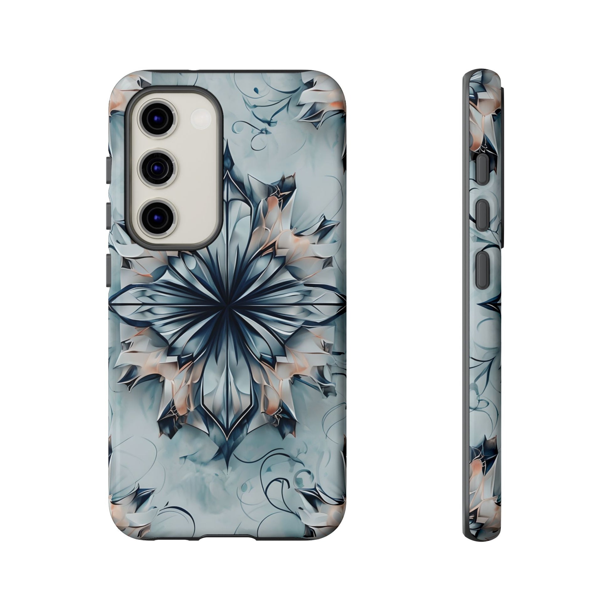 Indigo Mirage - Artistic Kaleidoscope Collection Artistic Floral - Samsung Galaxy S23 Tough Phone Case - Bold Indigo Symmetrical Design