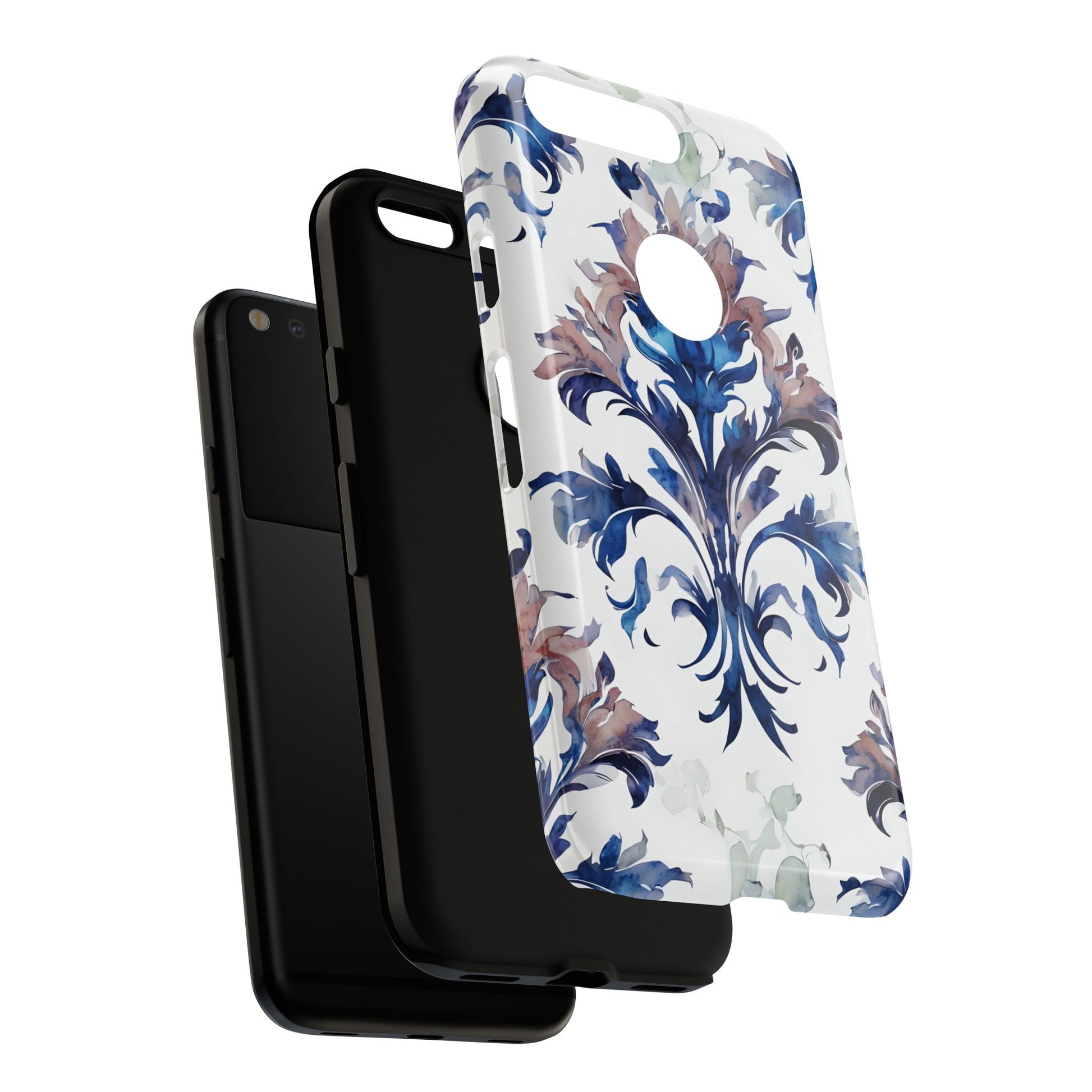 Delft Reverie - Elegant Blue & White Google Pixel Tough Phone Case - Dutch Delftware-Inspired Floral Design