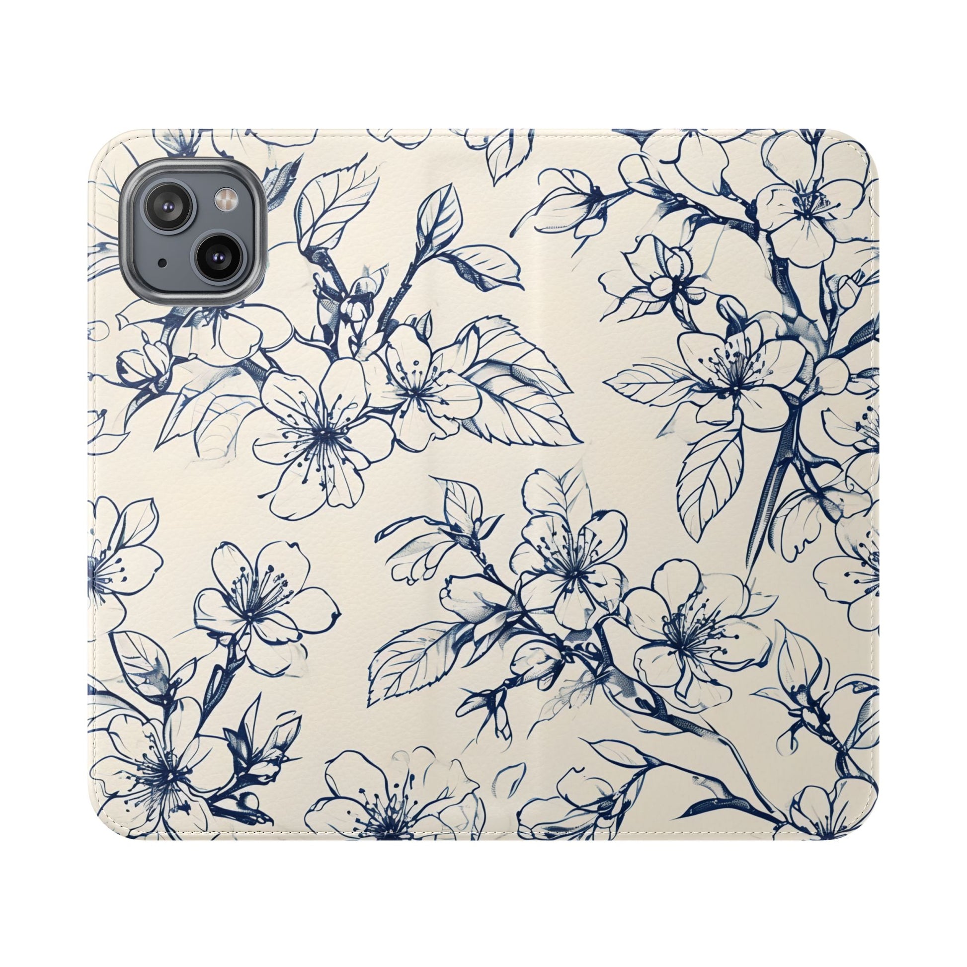 Blossom Sketch - Minimalist Floral Flip Phone Case for iPhone 14 Plus