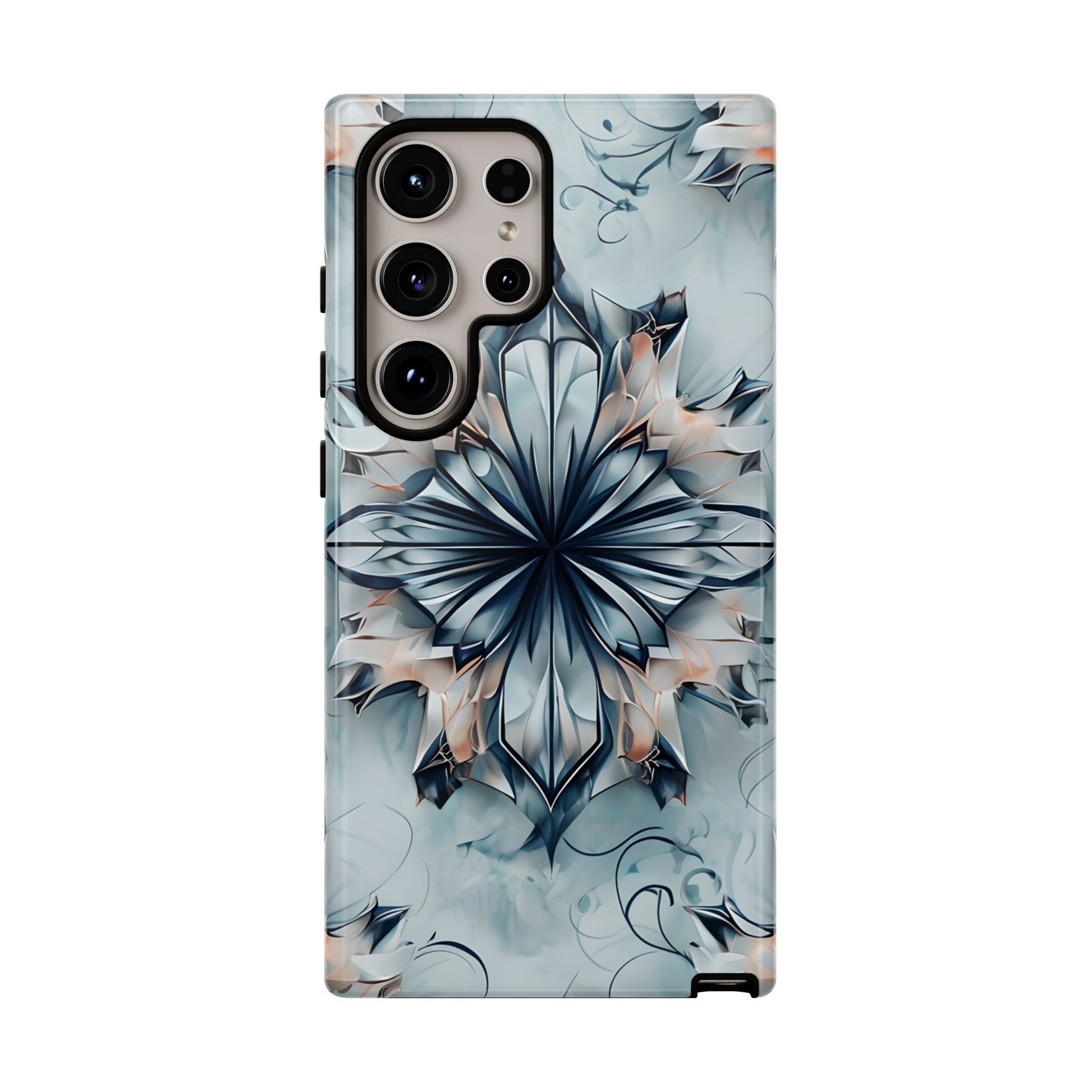 Indigo Mirage - Artistic Kaleidoscope Collection Artistic Floral - Samsung Galaxy S24 Ultra Tough Phone Case - Bold Indigo Symmetrical Design