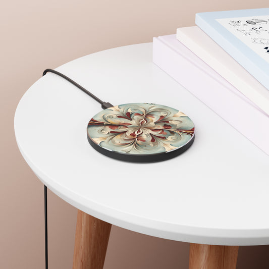 Vintage Baroque Blossom ornate floral art Qi wireless charger on bedside table with books