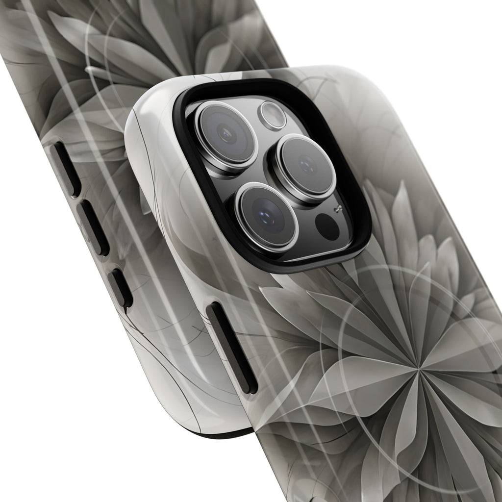 Silver Lotus - Elegant Monochrome Floral iPhone 16 Pro MagSafe Phone Case - Modern Lotus Design