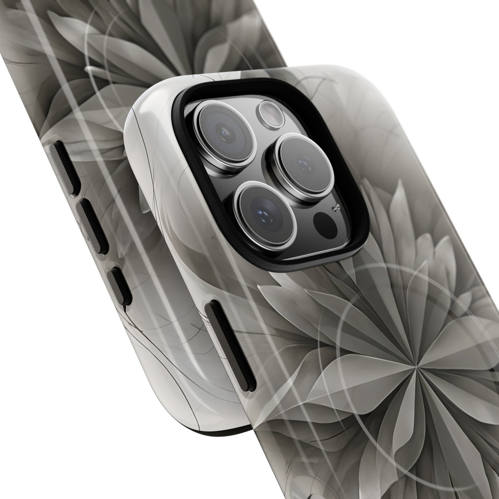 Silver Lotus - Elegant Monochrome Floral iPhone 16 Pro MagSafe Phone Case - Modern Lotus Design