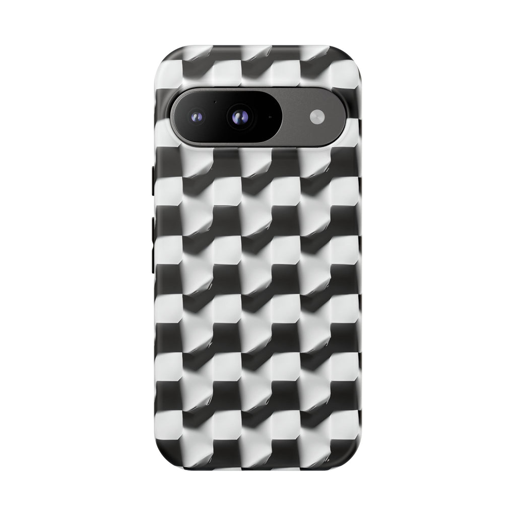 Monochrome Grid Tough Case for Google Pixel 9 - Classic Checkerboard, Black & White, Minimalist Trend