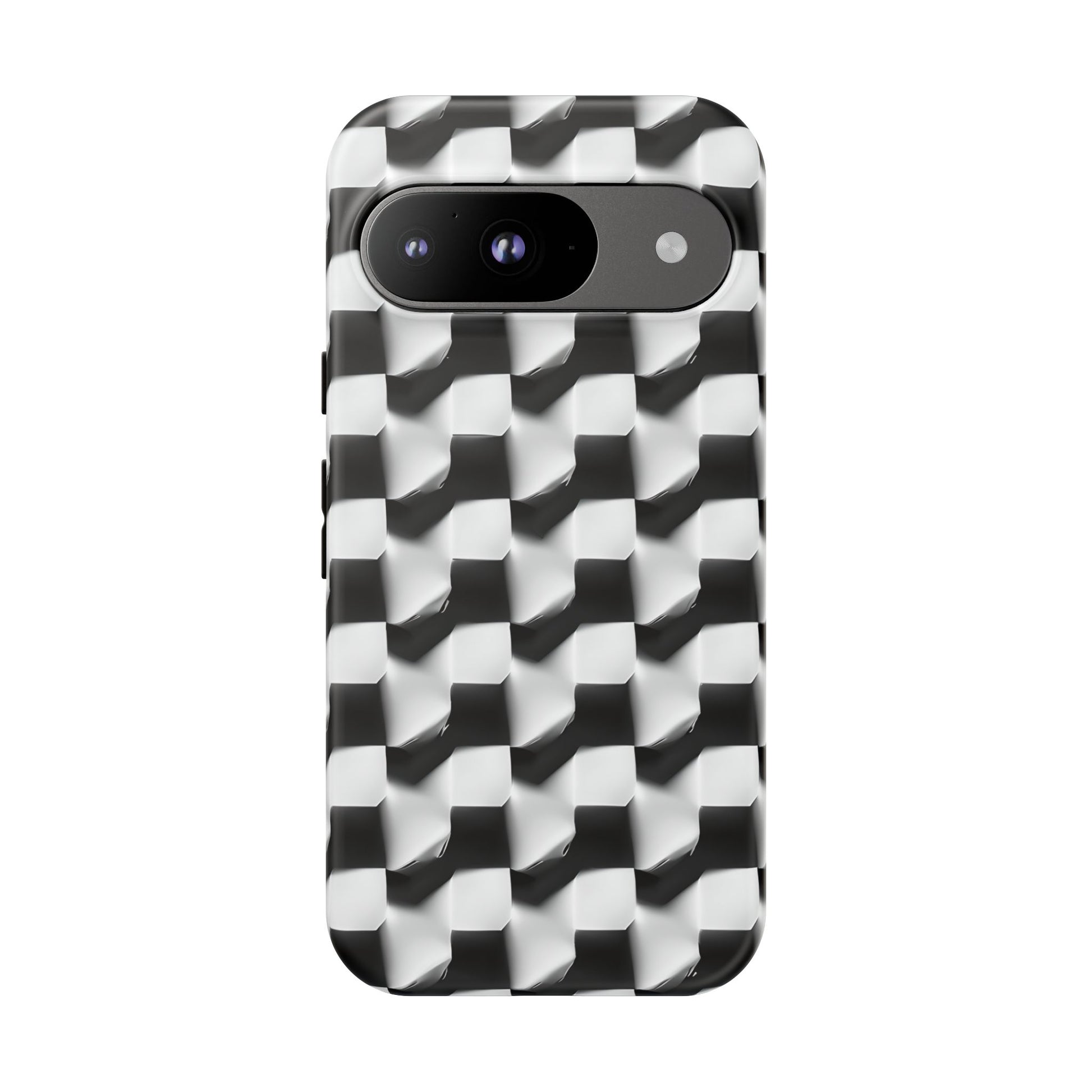 Monochrome Grid Tough Case for Google Pixel 9 - Classic Checkerboard, Black & White, Minimalist Trend