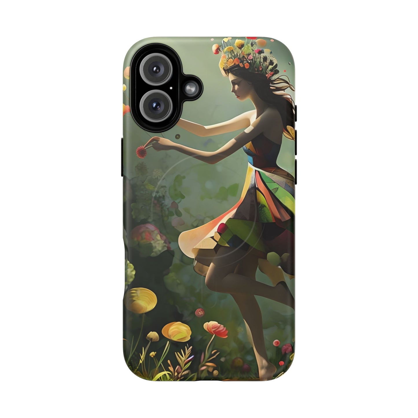 Dancing Wildflower Muse iPhone - Artistic Floral Fantasy Cover - MagSafe Compatible - Whimsical Nature-Inspired Protective Accessory
