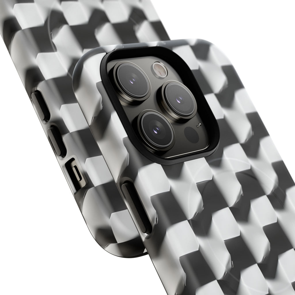 Monochrome Grid - iPhone 14 Pro MagSafe Phone Case - Bold, Modern Black & White Design
