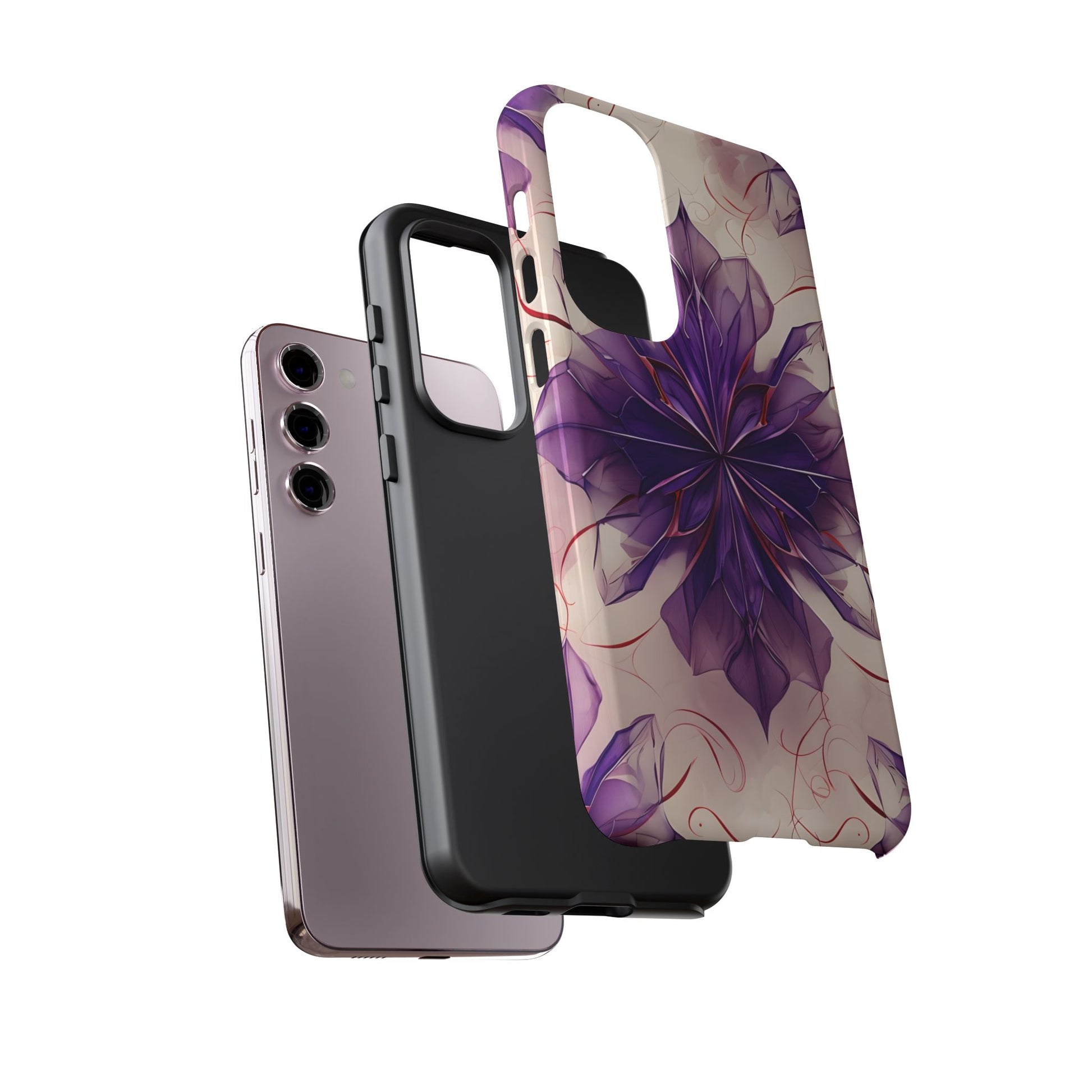 Violet Reverie - Kaleidoscope Collection Artistic Floral Burst - Samsung Galaxy S23 Plus Tough Phone Case - Bold Purple Symmetrical Design
